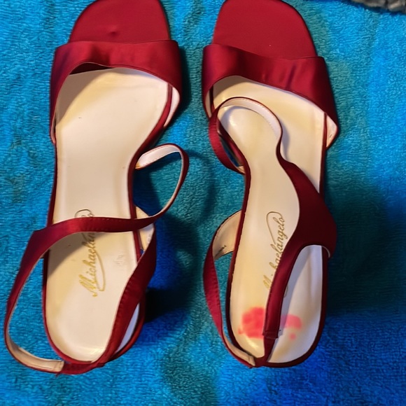 🚨NEVER WORN Michelangelo Niki Sexy Ruby Red Cross Strap Block Heel, Size 9.5M - Picture 6 of 14